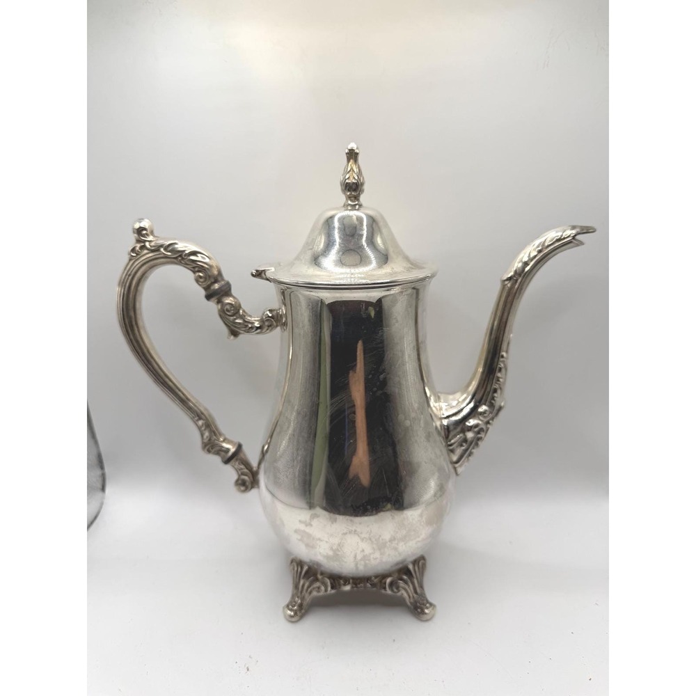 Oneida Silver Plated Coffee Pot Ornate Footed Tea Carafe Victorian READ Vintage